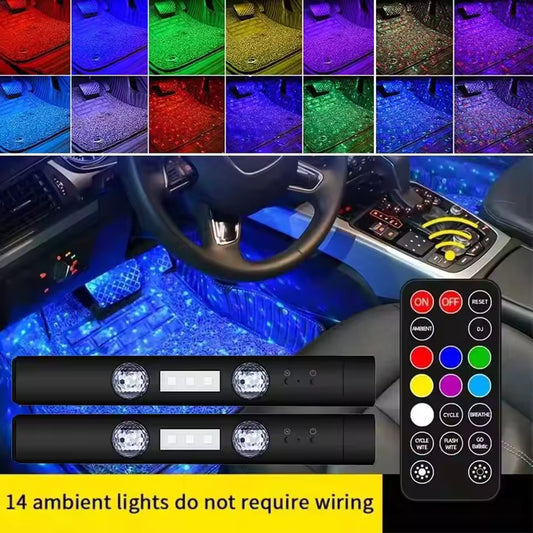LED Car Atmosphere Lamp Wireless Voice Control RGB Roof Star Light USB Charing Auto Interior Decorative Ambient Party Lights ﻿