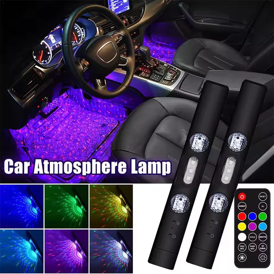 LED Car Atmosphere Lamp Wireless Voice Control RGB Roof Star Light USB Charing Auto Interior Decorative Ambient Party Lights ﻿