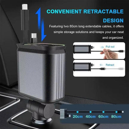 4-in-1 Retractable 69W Fast Car Charger